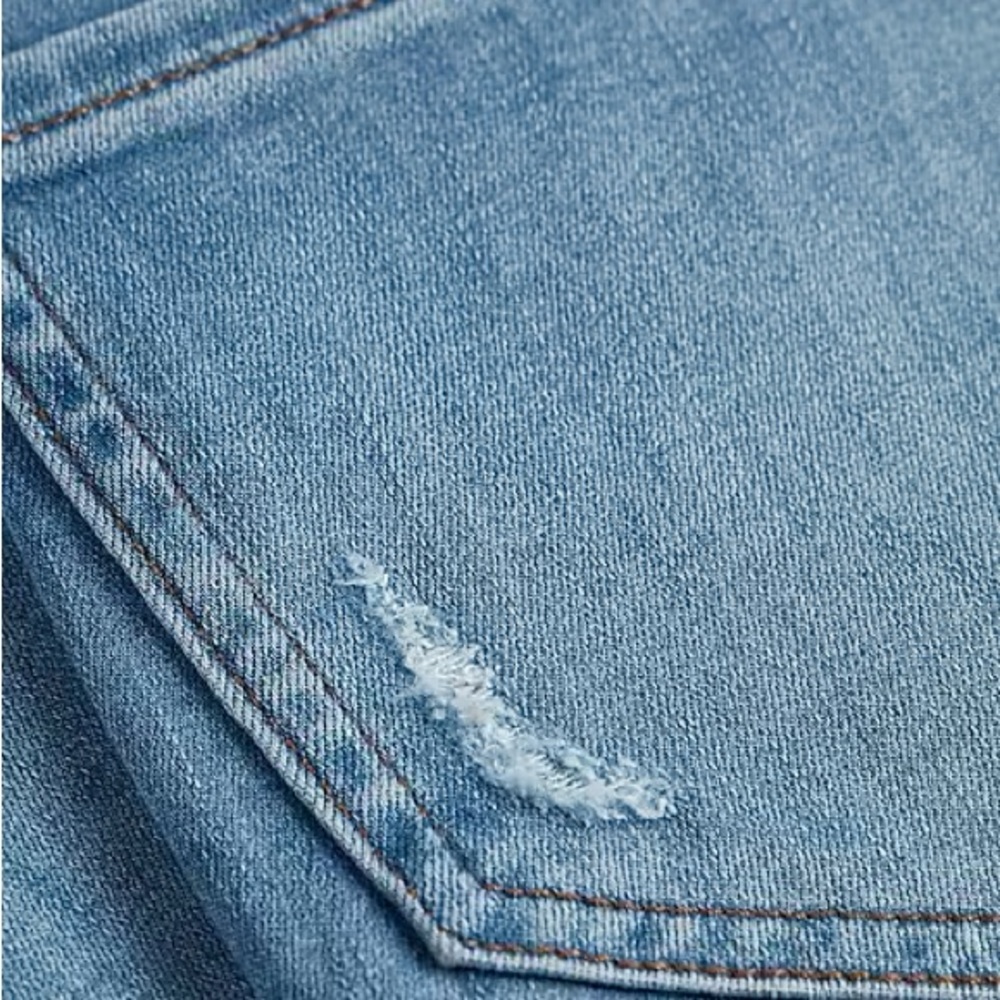 Express High Waisted Light Wash Ripped Flare Jeans 00R - Picture 6 of 10